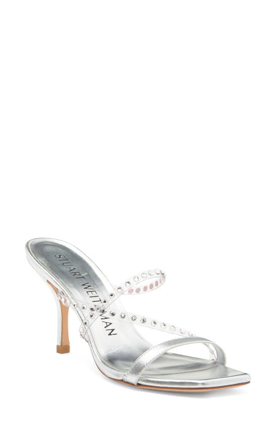 Stuart Weitzman Strapeze 85mm Crystal-embellished Sandals In Clear/silver/clear
