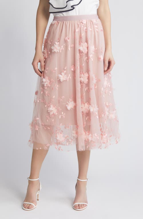 Audra Floral Appliqué Chiffon Maxi Skirt in Pink