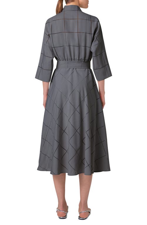 Akris Punto Windowpane Check Belted Midi Shirtdress In Silver
