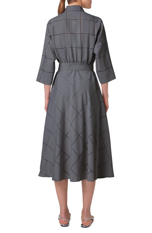 Shop Akris Punto Windowpane Check Belted Midi Shirtdress In Silver