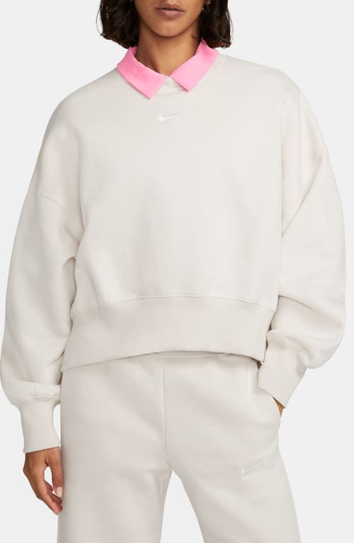Shop Nike Phoenix Fleece Crewneck Sweatshirt In Lt Orewood Brn/sail