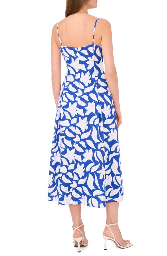 Shop Halogen (r) Floral Godet Pleat Linen Blend Midi Dress In Classic Blue