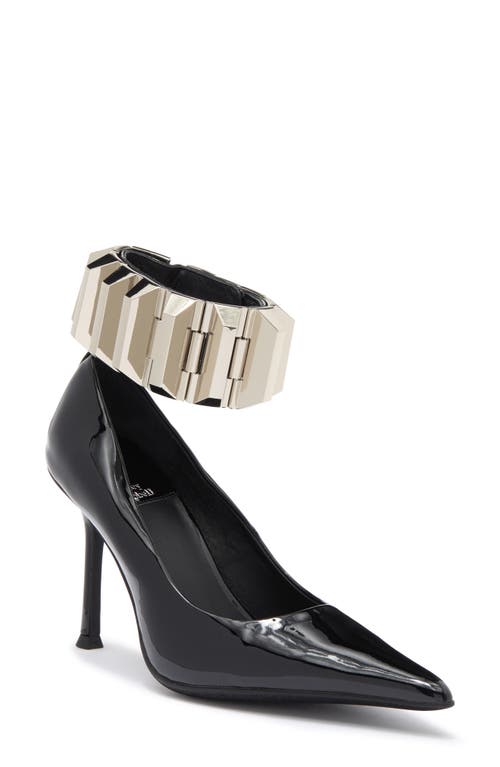 Shop Jeffrey Campbell Risk It Ankle Strap Pointed Toe Pump In Black Patent Silver