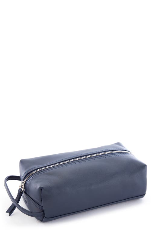 ROYCE New York Compact Leather Toiletry Bag in Navy Blue at Nordstrom