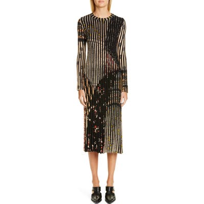Etro Rib Stripe Long Sleeve Midi Sweater Dress, US / 40 IT - Grey