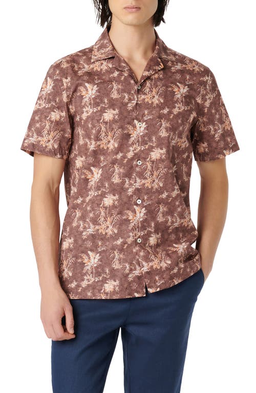 Bugatchi Jackson Shaped Fit Palm Tree Print Button-Up Camp Shirt Mocha at Nordstrom,