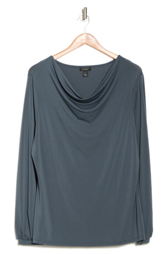 Halogen Drape Neck Long Sleeve Top In Blue Slate