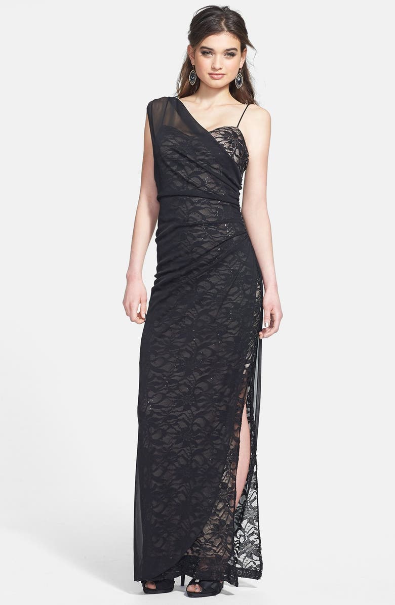 Jump Apparel Mesh Overlay Lace Gown (Juniors) | Nordstrom