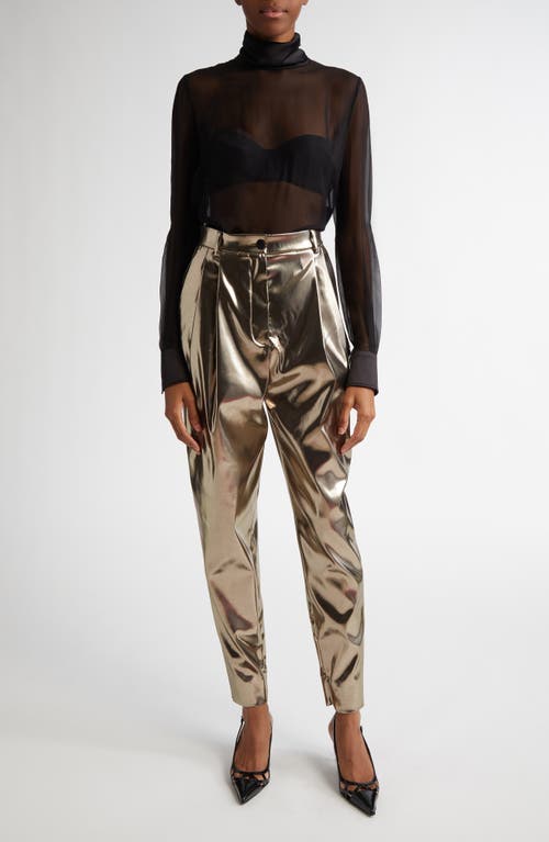 Dolce & Gabbana Dolce&gabbana Sheer Mock Neck Long Sleeve Silk Top In N0000 Nero