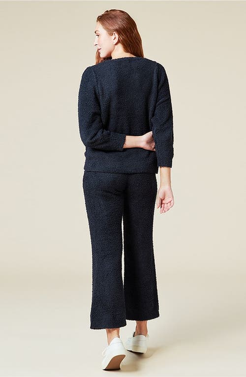 Softies Solid Marshmallow Reverse Seam Crew Neck Lounge Set With Bracelet Sleeve In Black