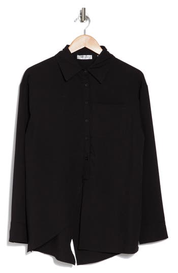 Patrizia Luca Split Long Sleeve Oversize Button-up Shirt In Black