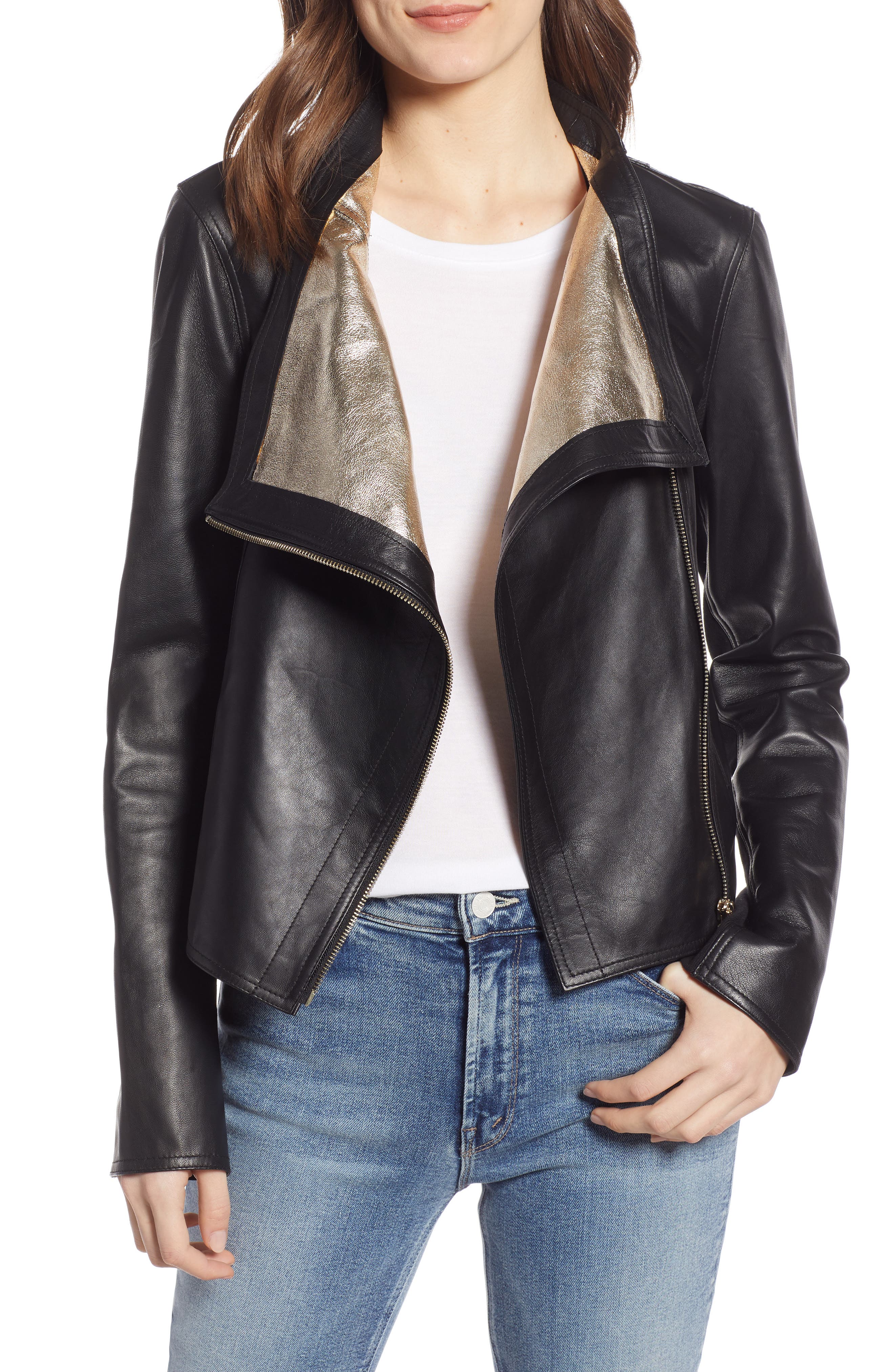 LAMARQUE Metallic Lambskin Leather Jacket Nordstrom