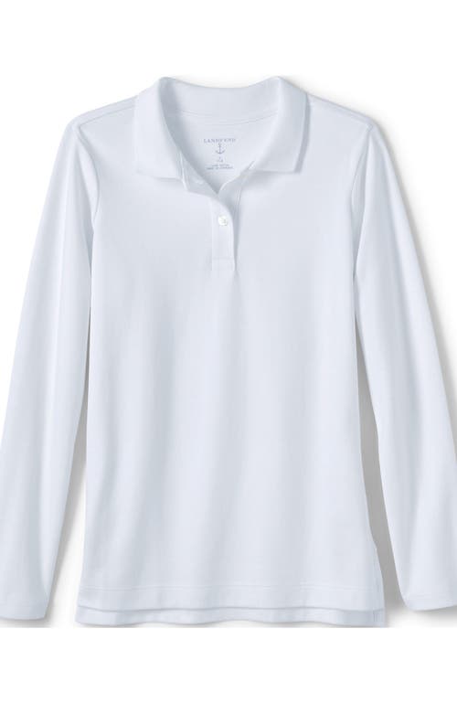 Lands' End School Uniform Girls Long Sleeve Feminine Fit Interlock Polo Shirt In White