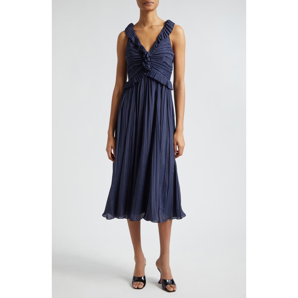 Cinq À Sept Cinq A Sept Calloway Ruffled Midi Dress In Navy