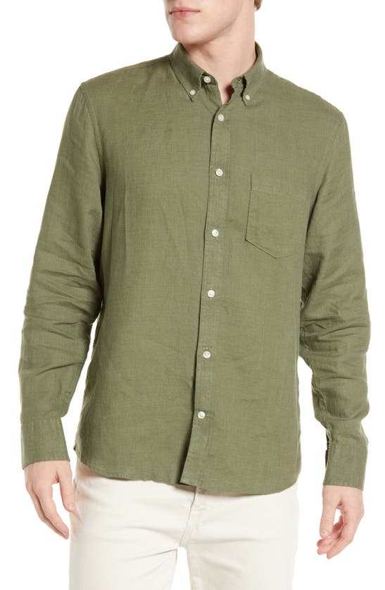 Nordstrom Trim Fit Solid Linen Button-down Shirt In Green Sorrel