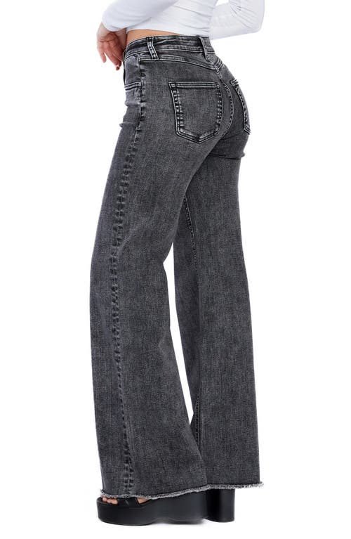 Hint Of Blu Happy Shaggy High Waist Raw Hem Wide Leg Jeans In Stormy Grey
