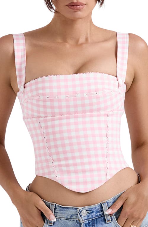 Shop House Of Cb Lottie Gingham Corset Top In Rose Shadow