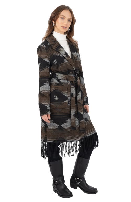 Frye Mixed Print Fringe Trench Coat In Aztec