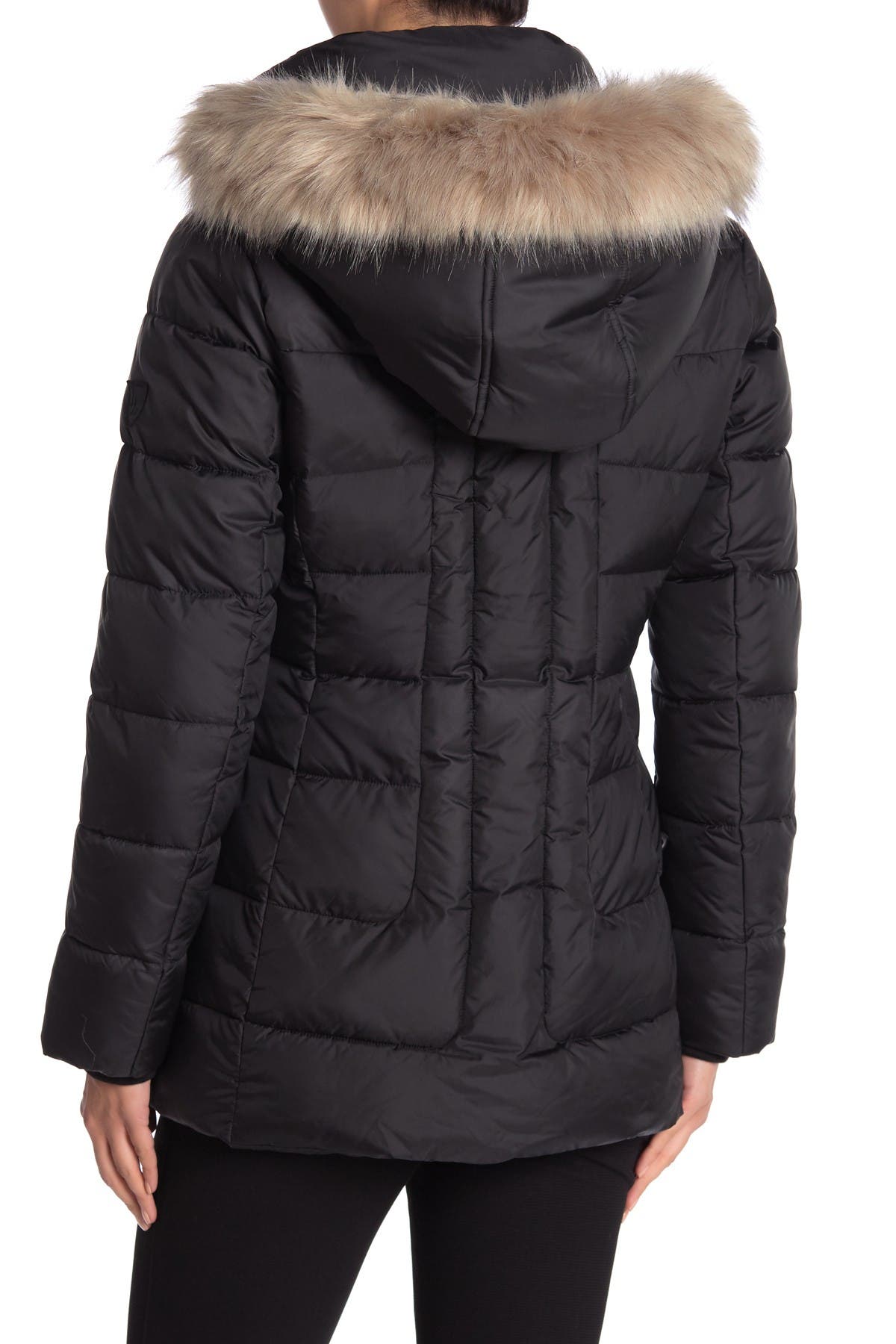larry levine quilted faux fur hood coat