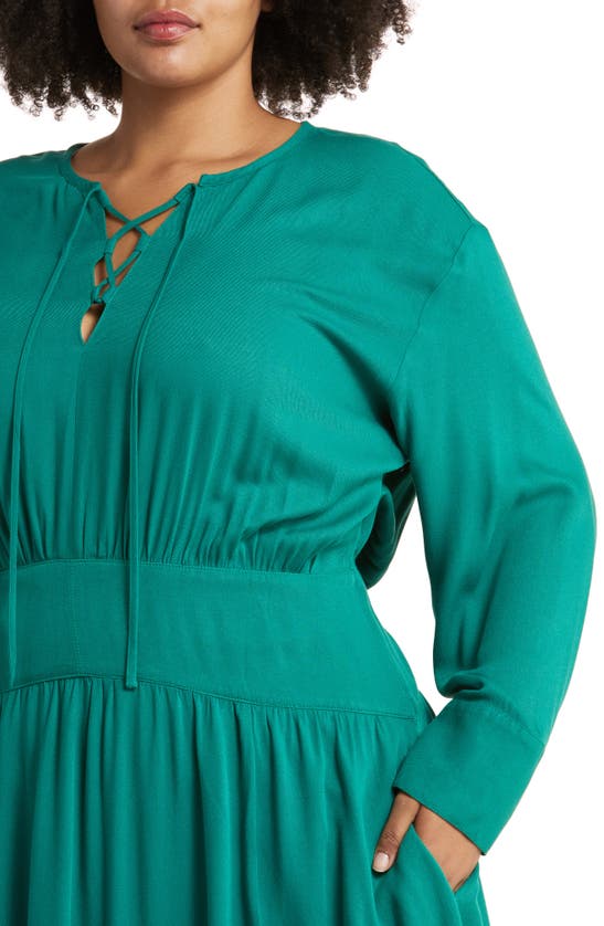 Treasure & Bond Long Sleeve Midi Dress In Green Heirloom