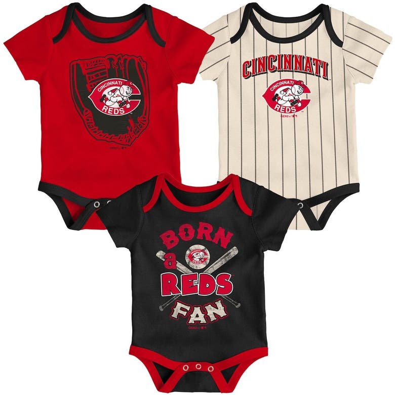 OUTERSTUFF NEWBORN RED/BLACK/CREAM CINCINNATI REDS THREE-PACK NUMBER ONE BODYSUIT