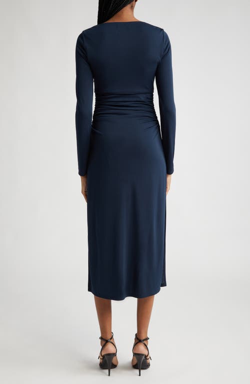 Cinq À Sept Brenna Knot-tie Gathered Crepe Midi Dress In Peacock Blue