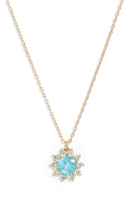 Kate Spade Sunny Crystal Halo Pendant Necklace In Aquamarine