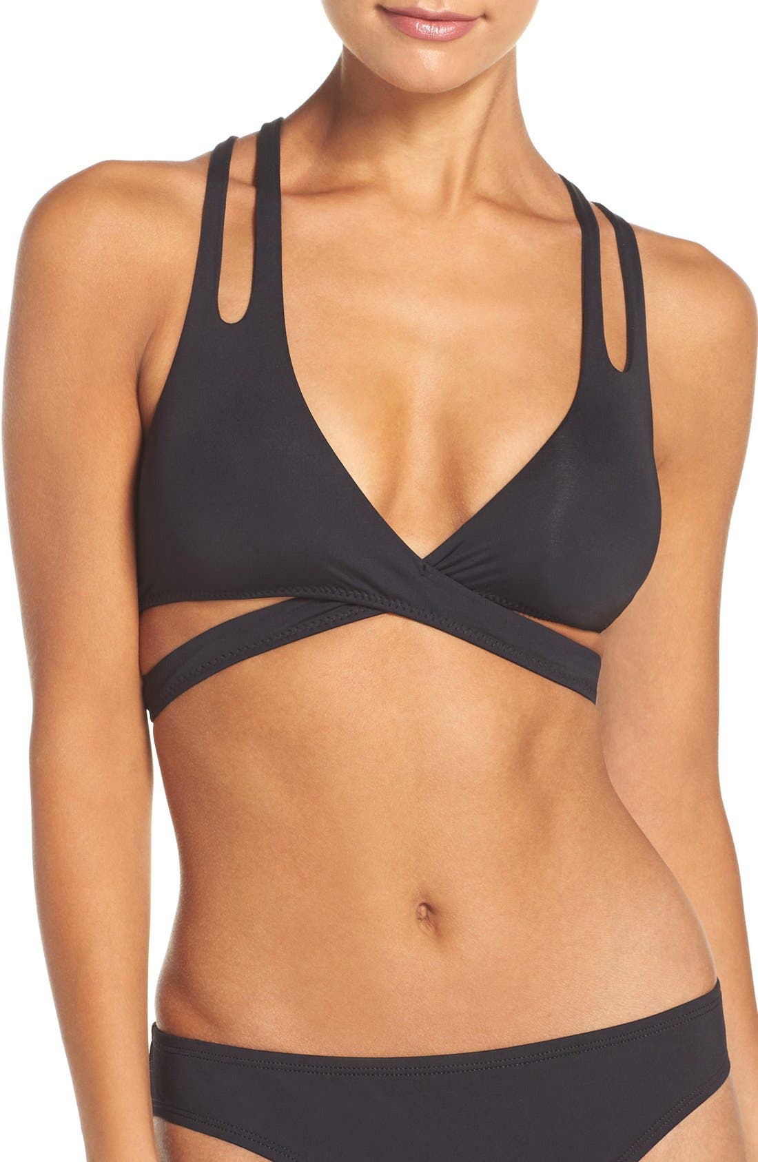 Becca Color Code Wrap Bikini Top, Size - Black