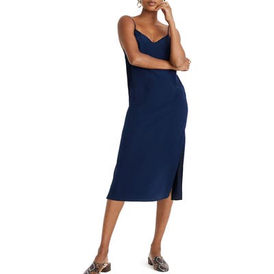 Madewell Side Slit Silk Slipdress, Blue