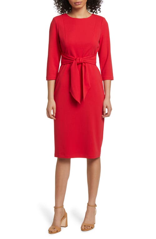 Adrianna Papell Tie Waist Crepe Sheath Dress in Chateau Red | Smart Closet