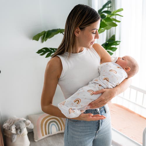 Comfy Cubs Easy Swaddle Blanket In Rainbow Bohemian