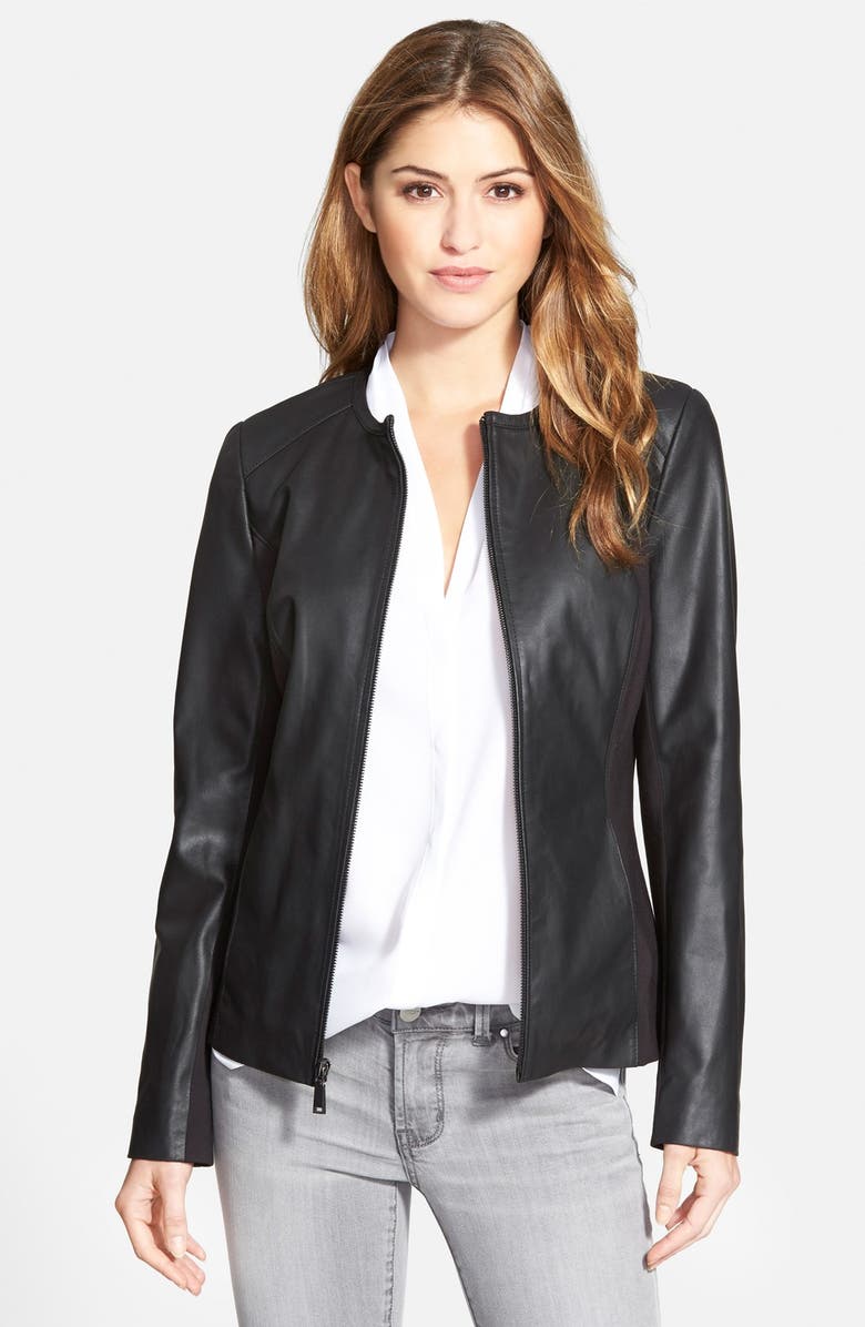T Tahari 'Lucia' Collarless Leather & Ponte Jacket (Online Only ...