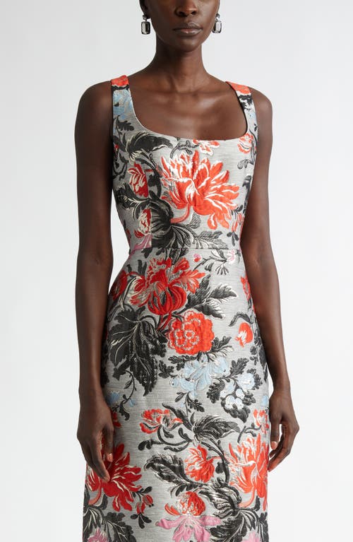 CAROLINA HERRERA CAROLINA HERRERA FLORAL SLEEVELESS BROCADE COLUMN GOWN 