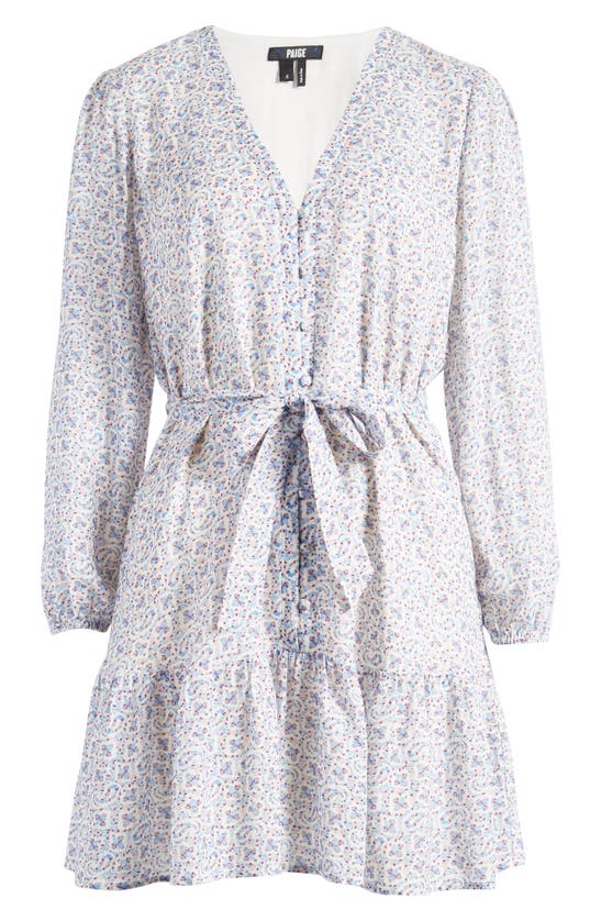 Shop Paige Marlyn Paisley Long Sleeve Ruffle Hem Minidress In French Blue White Multi