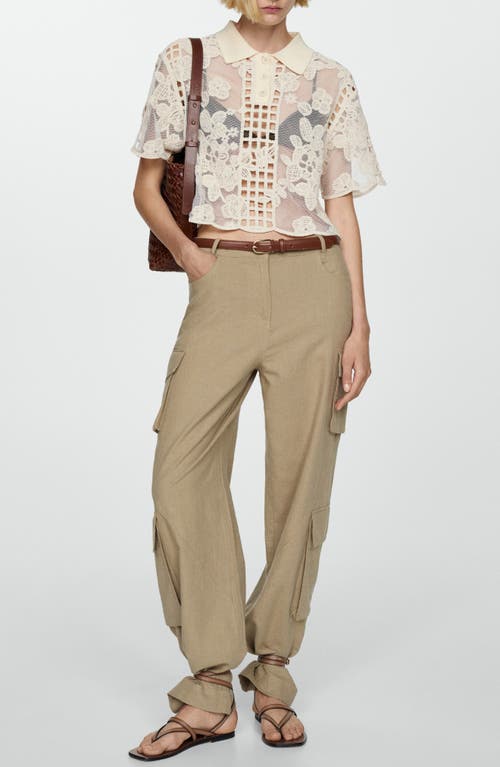 Shop Mango Embroidered Sheer Pullover Top In Ecru