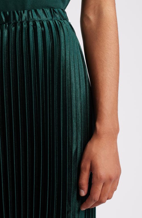 Shop Anne Klein Pleated Satin Skirt In Pine Forest