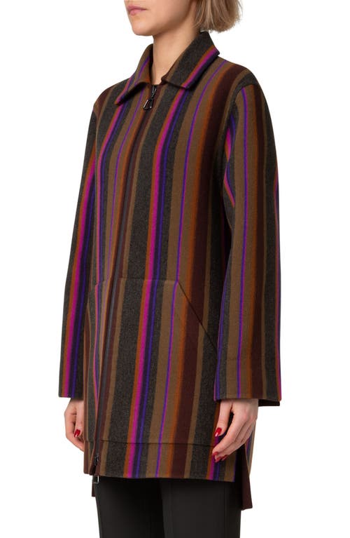 AKRIS AKRIS FABIOLA STRIPE DOUBLE FACE WOOL COAT