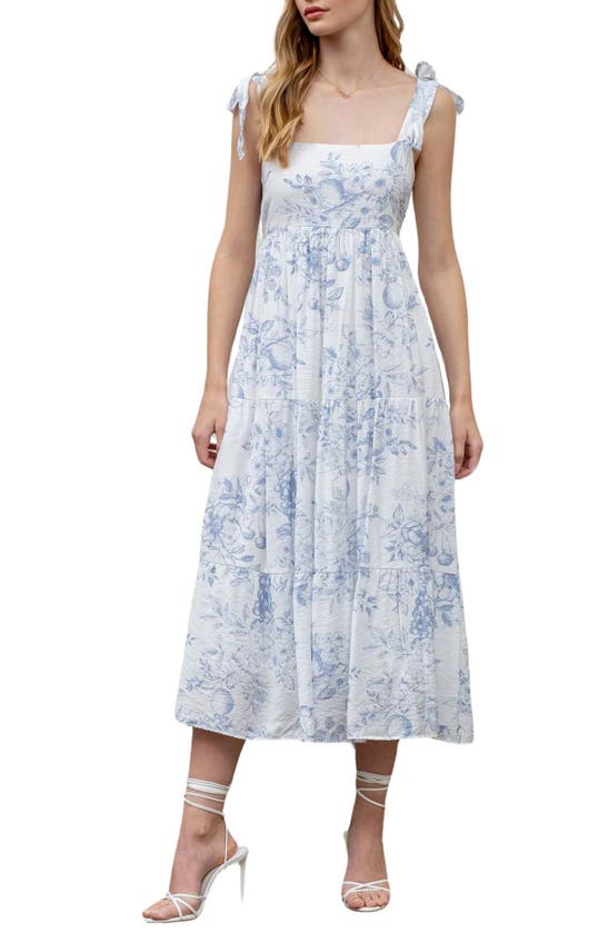 BLU PEPPER BLU PEPPER FRUIT BLOSSOM TIE STRAP TIERED MIDI SUNDRESS 