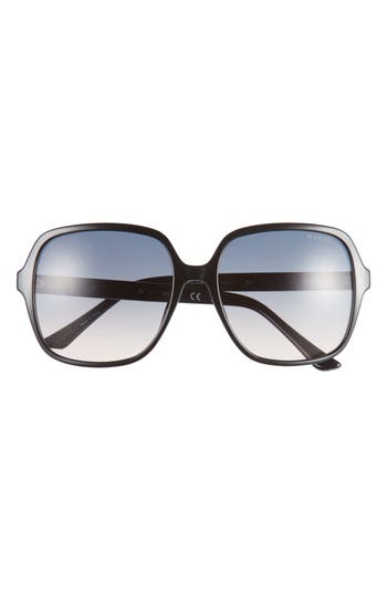 Guess 58mm Square Sunglasses In Shiny Black/gradient Blue