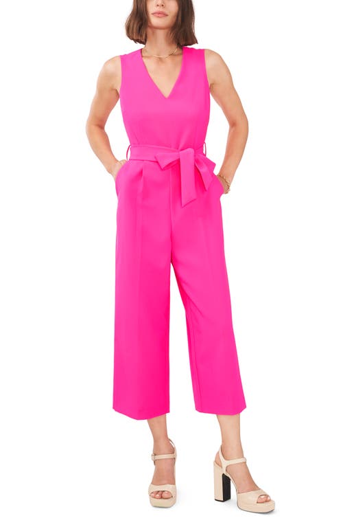 Belted Crop Jumpsuit in Hot Pink