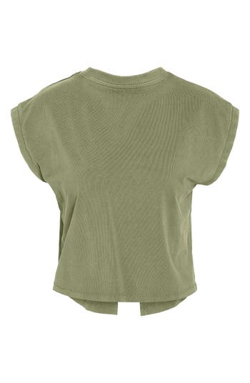 Shop Noisy May Katinka Split Back Stretch Cotton T-shirt In Sage