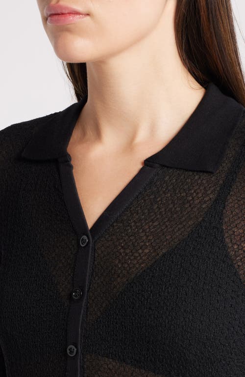 Shop Frame Mesh Lace Long Sleeve Polo In Black