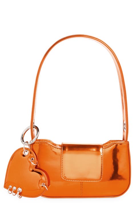 NEW Large Leather Tote Orange Bag Club Wear Shoulder Strap Big Purse  Designer