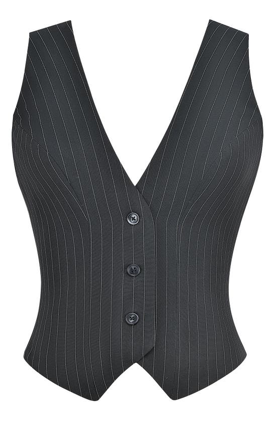 Mistress Rocks Pinstripe Waistcoat In Black