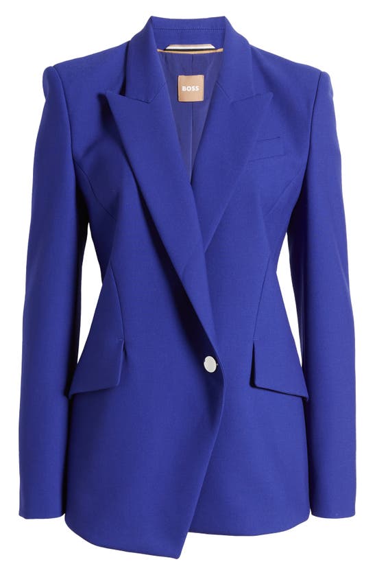 Hugo Boss Regular-fit Jacket In Stretch Fabric With Asymmetric Front In Open Blue