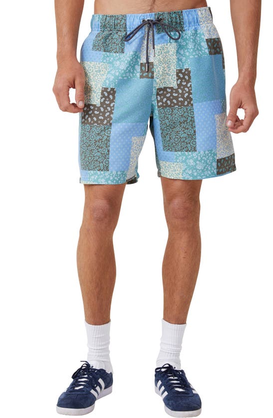 Shop Cotton On Kahuna Drawstring Shorts In Teal Patchwork