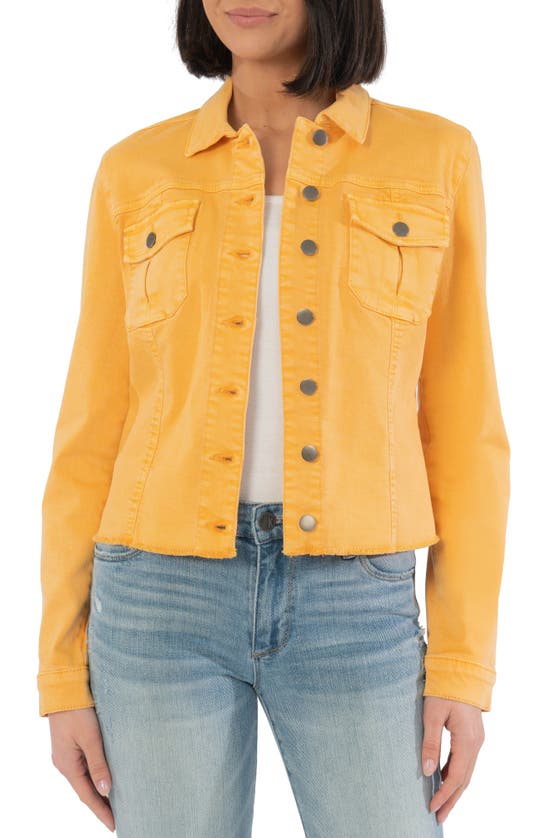 Kut From The Kloth Kara Fray Hem Cotton Blend Trucker Jacket In Sunflower