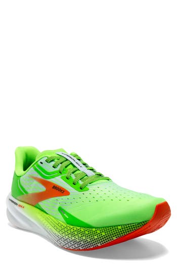 Brooks Hyperion Max Running Shoe In Green Gecko/red Orange/white