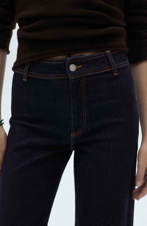 Mango Catherin Raw Hem High Waist Wide Leg Culotte Jeans In Open Blue