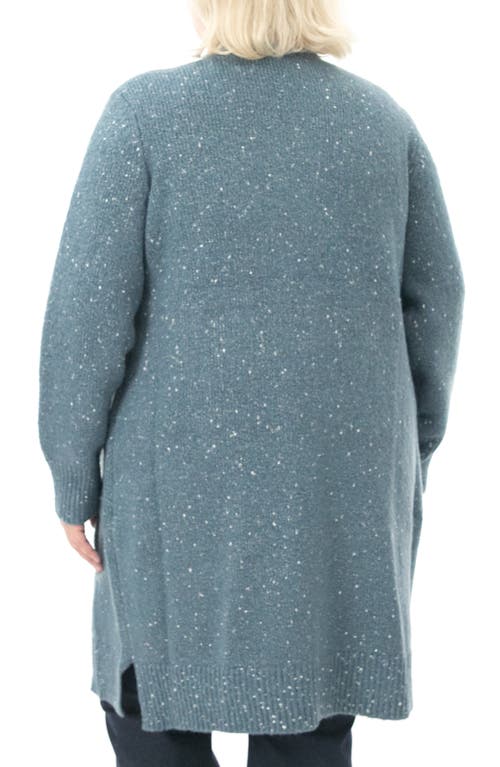 Shop Nina Leonard Novelty Long Sleeve Cardigan In Ice Blue/silver